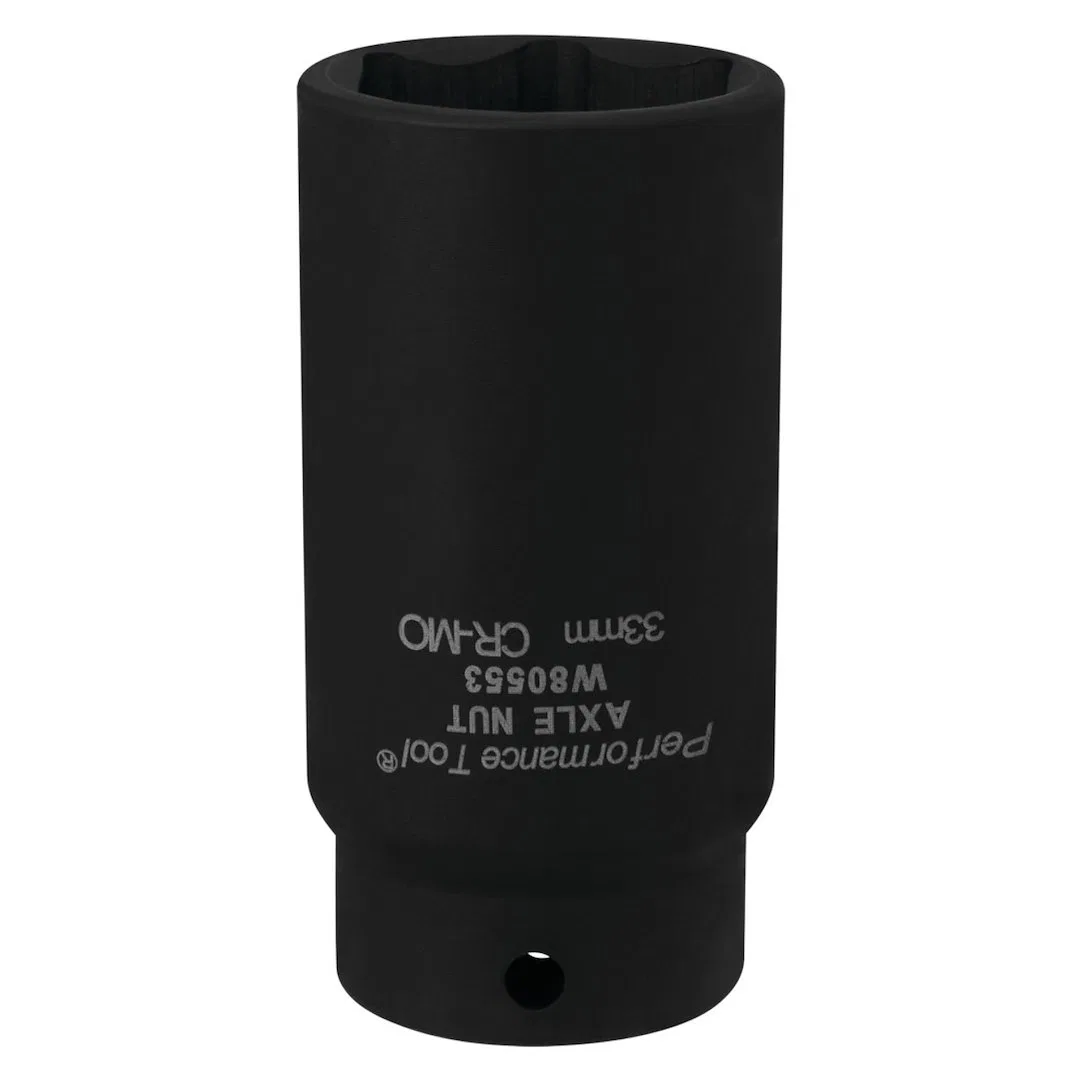 W80553 – PERFORM TOOL Socket, 1/2 Inch Drive 33 Millimeter Metric Front Wheel Drive Axle Nut Socket Black Chrome Moly...